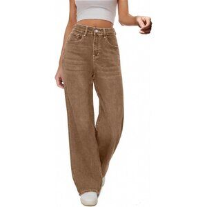 Women High Waist Wide Leg Jeans Boyfriends Stretch Trousers Denim Pants